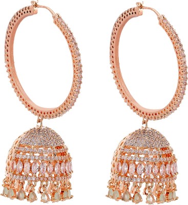 ZENEME American Diamond Hoop Earrings Jewellery for Women and Girls Studded Bali Earring Cubic Zirconia Copper Jhumki Earring