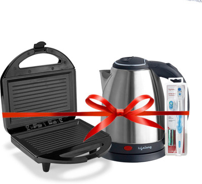 Lifelong Electrified Morning Kit - Electric Kettle (1.5L, Black), Sandwich Maker (750 W) and Electric Toothbrush Super Combo