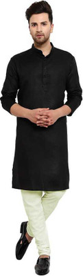 fshway Men Solid Straight Kurta(Black)