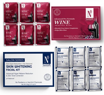 NutriGlow NATURAL'S Advance Pro Formula Wine & Skin Whitening Facial Kit For Dark Spot Reduction & Tan Removal pH Balance - (60gm Each)(2 x 60 g)