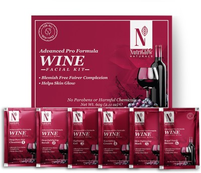 NutriGlow NATURAL'S Advanced Pro Formula Wine Facial Kit For Blemish Free Fairer Complexion & Helps Skin Glow(60gm)(60 g)