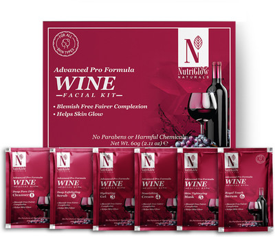 NutriGlow NATURAL’S Advanced Pro Formula Wine Facial Kit For Blemish Free Fairer Complexion & Helps Skin Glow(60gm) (60 G) MOQ 2 For Rs. 70 @ 53% off