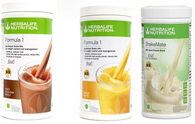 HERBALIFE Weight Loss Delicious & Special Combo With ( Formula 1 Nutritional Shake Mix - Chocolate Flavor & Mango Flavor With Shake Mate Milk Powder Vanilla Flavor ) Combo Pack Of 3 PIECES For Weight Loss Combo(1500 Gram)