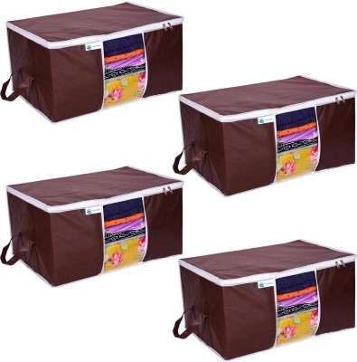 Unicrafts Underbed Storage Bag Blanket Storage Bag for Wardrobe Organizer Blanket Cover with a large Transparent Window and Side Handles Pack of 4 Pc Brown UB_Brown04(Brown)