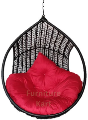 Furniture kart Luxury Hammock Swing Chair Jhoola Hanging Egg Chair Black with Red Cushion Steel Large Swing(Black, Red, Pack of 3, Pre-assembled)