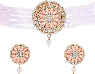 ZENEME Brass Gold-plated Pink Jewellery Set(Pack of 1)