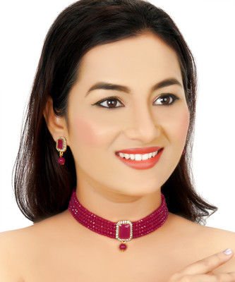 TWOLOVER Crystal, Alloy Gold-plated Ruby Red Jewellery Set(Pack of 1)