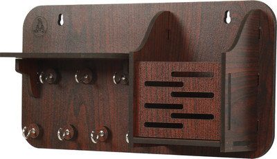 FMSA4 NEW LOUNCH WOODEN BROWN COLOR KEY HOLDER & MOBILE HOLDER FULLY MULTI PURPOSE Wood Key Holder(7 Hooks, Green)