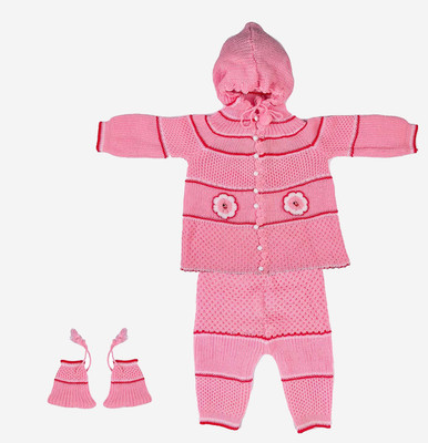 Trendy World Baby Boys & Baby Girls Casual Sweater Pyjama, Socks(BABYPINK)