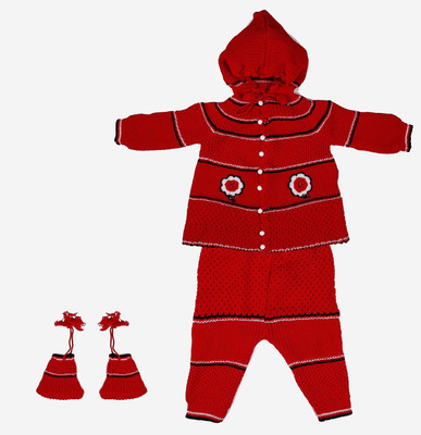 ANIXA Baby Boys & Baby Girls Casual Sweater Pyjama, Socks(MAROON)