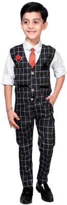 Kidzarea Boys Festive & Party Shirt, Waistcoat and Pant Set(Black Pack of 1)