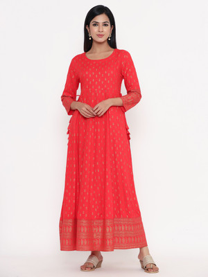 KBZ Women Printed Anarkali Kurta(Red)
