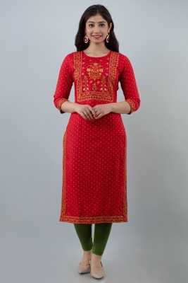 STYLE ANGEL Women Embroidered Straight Kurta(Red)