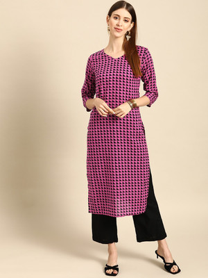 ANOUK Women Printed Straight Kurta(Purple)