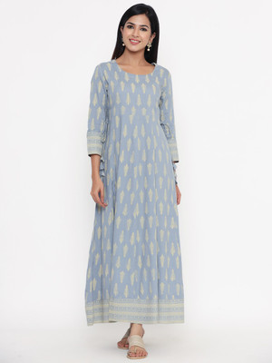 KBZ Women Floral Print Anarkali Kurta(Grey)