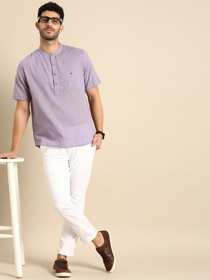ANOUK Men Solid Straight Kurta(Purple)