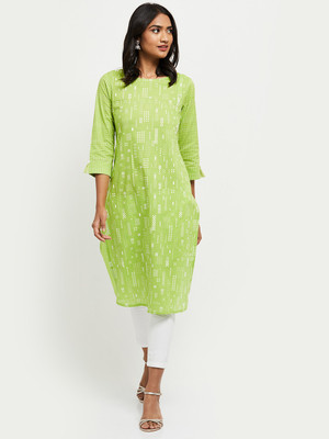 MAX Women Printed Straight Kurta(Green)