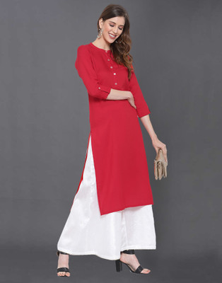 Samah Women Embellished, Solid Straight Kurta(Red)