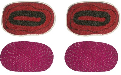 MSKSN Cotton Door Mat(Red, Pink, Free, Pack of 4)