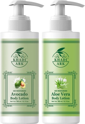 Khadi Ark Avocado Body Lotion & Aloe Vera Body Lotion for Instant Moisturizing to 48 Hrs Moisturizing Skin (Pack of 2, 300 ML Each)(600 ml)