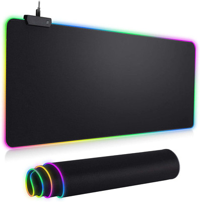 LipiWorld RGB Gaming Mouse Pad, Non Slip Rubber Base Mouse Pad Large, Extended Mouse Pads Soft Glowing 14 LED Modes Gaming Desk Keyboard Pad Mat (Large LED 78x30cm) Mousepad(Black)