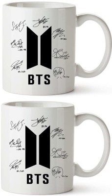 GIFTMART BTS Logo Signature BTS Bangtan Army Boys Hd Printed Microwave Safe White (BTS L-13) Ceramic Coffee (350 ml) Ceramic Coffee Mug(330 ml)