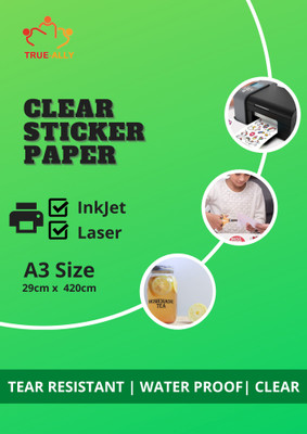 True-Ally A3 Clear Self Adhesive Sticker Photo Paper for Inkjet and Laser Printer (Transparent) Waterproof, Dries Quickly, Tear Resistant DIY Sticker printing Label Art Unruled A3 110 gsm Transparent Paper(Set of 1, Transparent) True-Ally A3 Clear Self Adhesive Sticker Photo Paper for Inkjet and Laser Printer (Transparent) Waterproof, Dries Quickly, Tear Resistant DIY Sticker printing Label Art Unruled A3 110 gsm Transparent Paper(Set of 1, Transparent)