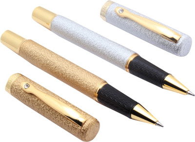 Ledos Set of 2 - Dikawen K9 Rock Marbled Gold & Silver Jewel Designer Roller Ball Pen(Pack of 2, Ink Color - Blue)