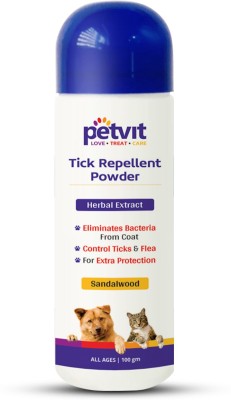 Petvit Tick Repellent Powder with Sandalwood, Bakuchi For Ticks & Fleas, Itching 100gm 100 ml Pet Coat Cleanser(Suitable For Dog)
