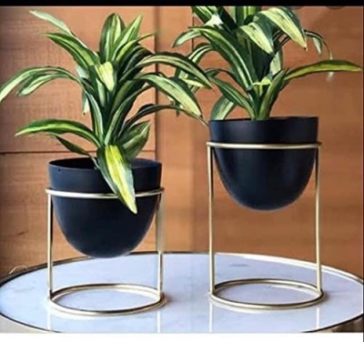 Asad Asad Handicraft Metal Iron Plant Stand and Pot Stand Plant Container Set with Planter for Home Indoor and Outdoor Decor(Item(Black Planter and Golden Stand) Withoud Plant Plant Container Set(Pack of 2, Metal)