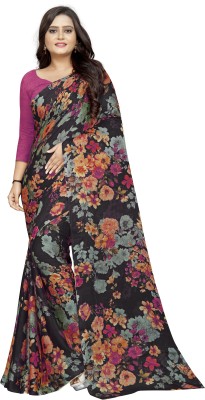 Kasak Floral Print Bollywood Chiffon Saree(Black)