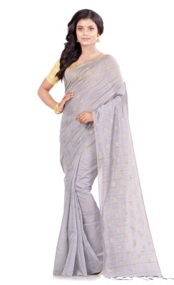 WoodenTant Woven Handloom Cotton Silk Saree(Silver)