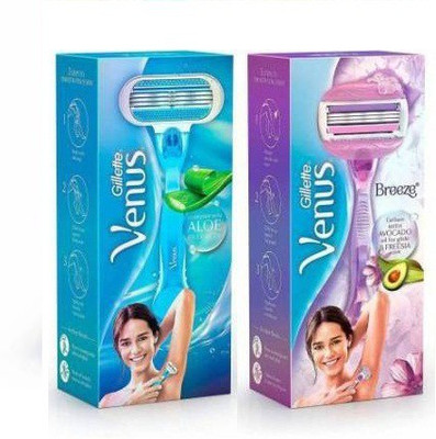 Venus glide strips with ALOE extract and BREEZE gel bar with avocado oil for glide and FREESIA scent, Women(Pack of 2)