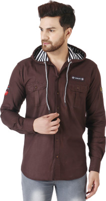 Voroxy Men Solid Casual Brown Shirt
