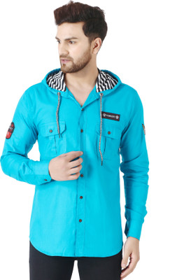 Voroxy Men Solid Casual Blue Shirt
