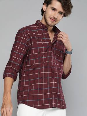 Mast & Harbour Men Checkered Casual Maroon Shirt