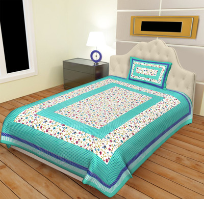 RAJDEVI JAIPUR PRINTS 144 TC Cotton Single Floral Flat Bedsheet(Pack of 1, Blue)