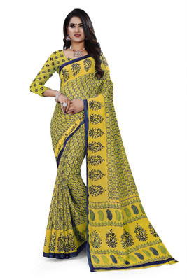 THE PRIVATE LABLE Printed Daily Wear Georgette Saree(Yellow)