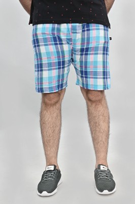 Raftar Checkered Men Light Blue Basic Shorts