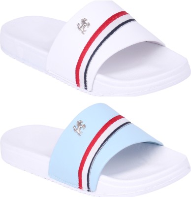 Shoe Me Men Slides(Blue, White , 7)