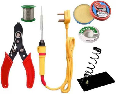 Coin Master 6 in 1 ( 25W ) Soldering Iron Set | 5 Meter Soldering Wire | Soldering paste| Desoldering wik | Stand | Cutter | Soldering iron 25 W Simple(Flat Tip)