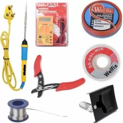 Coin Master 7 in 1kit | Soldering Iron Kit | 1 Pc Digital Multimeter | 1Pc Wire Cutter | Solder wire | Stand | 1 Pc Soldering Paste Flux | 1 Pc Desoldering Wik | 1 Pc Blue Soldering Iron 25 W Simple 25 W Simple(Flat Tip)