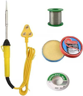 Coin Master 4 in 1 ( 25W ) Soldering Iron Set | 5 Meter Soldering Wire | Soldering paste| Desoldering wik | Soldering iron 25 W Simple(Flat Tip)
