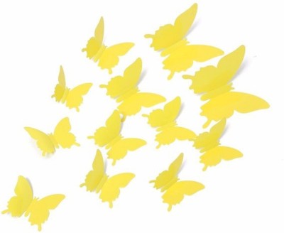 JAAMSO ROYALS 10 cm DIY Yellow 3D Butterfly Wall Sticker Removable Sticker(Pack of 1)