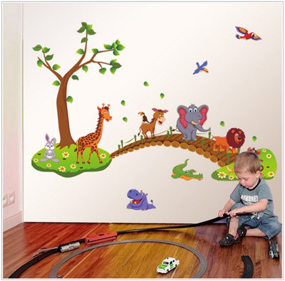 JAAMSO ROYALS 120 cm Kids Animals under tree Removable Sticker(Pack of 1)