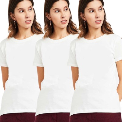 BRATMA Solid Women Round Neck White T-Shirt