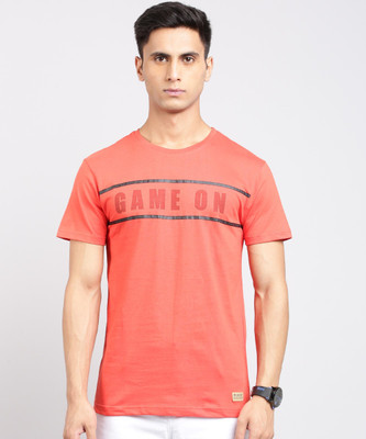 Peter England University Printed Men Round Neck Orange T-Shirt