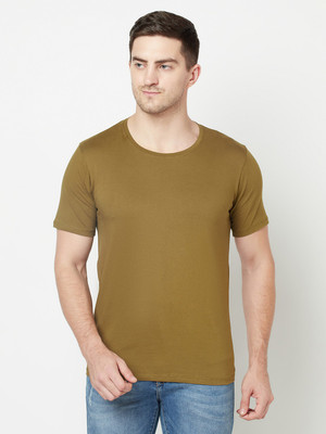 Purple State Solid Men Round Neck Green T-Shirt