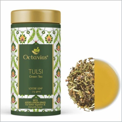 Octavius Tulsi Lemongrass Green Tea Loose Leaf - 75 Gms Detox Tea|Low Caffeine|Natural Blend|Antioxidant Rich |Delicate Taste Lemon Grass Green Tea Tin(75 g)