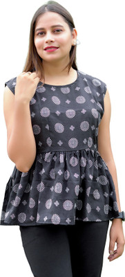 RANGAA NAWAAB Casual Printed Women White, Black Top